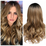 Wignee Long 2 Tone Ombre Brown Ash Blonde Temperature Synthetic Wigs For Black/White Women Glueless Wavy Daily/Cosplay Hair Wig - Presidential Brand (R)