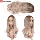 Wignee Long 2 Tone Ombre Brown Ash Blonde Temperature Synthetic Wigs For Black/White Women Glueless Wavy Daily/Cosplay Hair Wig - Presidential Brand (R)
