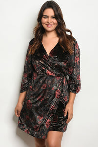 Women's Plus Size Black Velvet 3/4 Sleeve V-Neck Velvet Wrap Dress(6 pcs/ Bundle) - Presidential Brand (R)