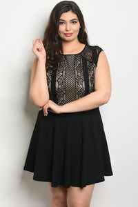 Women's Plus Size Black Tan Sleeveless Round Neckline Lace Detail Skater Dress(6 pcs/ Bundle) - Presidential Brand (R)
