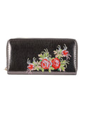 FLOWER EMBROIDERED VINYL CLUTCH WALLET - Presidential Brand (R)
