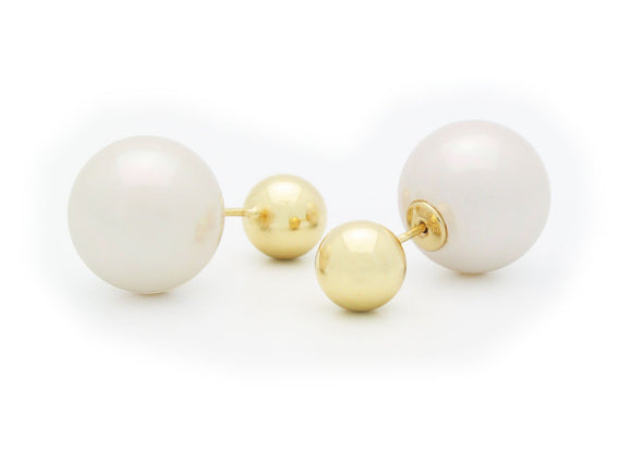 Double Sided Faux Pearl Tribal Earrings | Gold Plated 925 Sterling Silver - Presidential Brand (R)