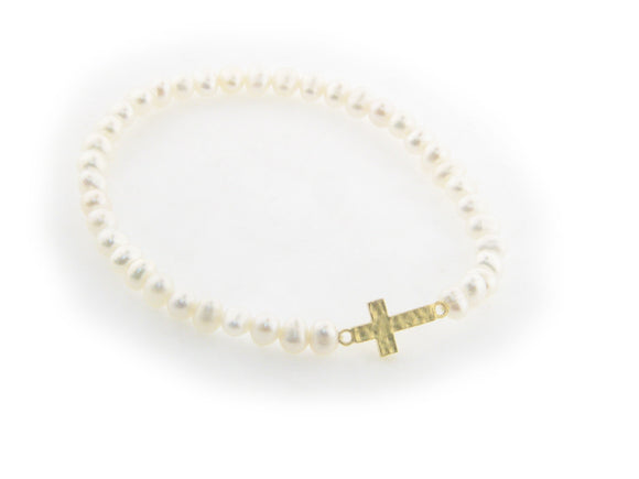 Silver Gold Plated Cross  Pearls Bracelet - Presidential Brand (R)