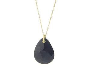 Sterling Silver Vermeil  1.5" Pear Shape Black Faceted Crystal Pendant 24" Chain - Presidential Brand (R)