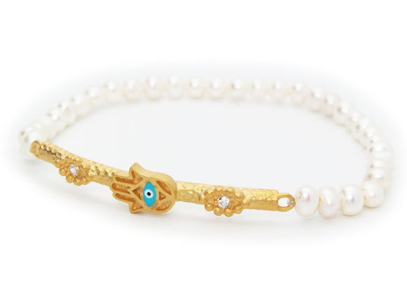 Pearls Hamsa Bar Bracelet - Presidential Brand (R)
