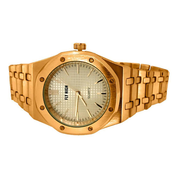 Rose Gold Brushed Octagon Bezel Watch - Presidential Brand (R)