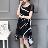 Womens Uneven Black and White Chiffon Dress - Presidential Brand (R)