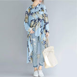 Womens Uneven Long Chiffon Shirt with Prints - Presidential Brand (R)