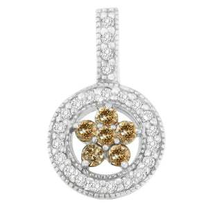 Sterling Silver 0.5 CTTW White and Champagne Round Cut Diamond Star in The Middle Pendant Necklace (H-I, I1-I2) - Presidential Brand (R)