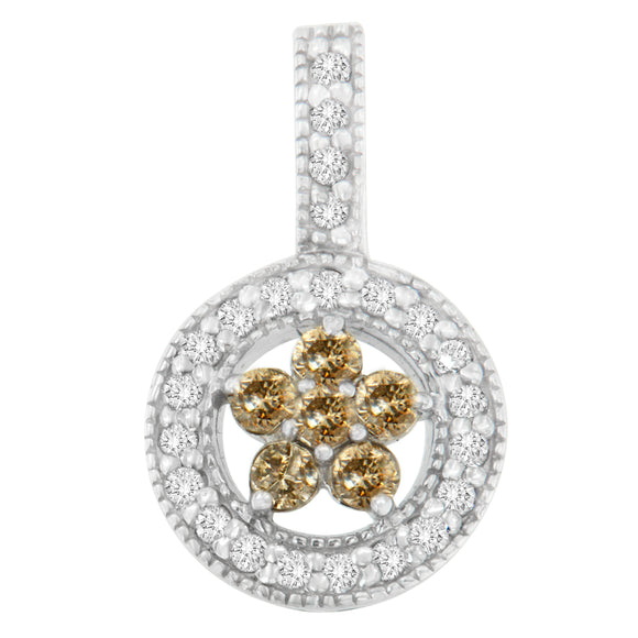 Sterling Silver 0.5 CTTW White and Champagne Round Cut Diamond Star in The Middle Pendant Necklace (H-I, I1-I2) - Presidential Brand (R)