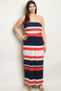 Women's Plus Size Navy Orange Sleeveless tube Striped Jersey Maxi Dress(6 pcs/ Bundle) - Presidential Brand (R)