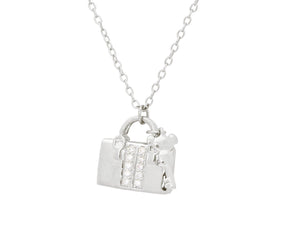 Teen Sparkling Cz Purse & Key Pendant Necklace in Sterling Silver, 16" + 2" - Presidential Brand (R)