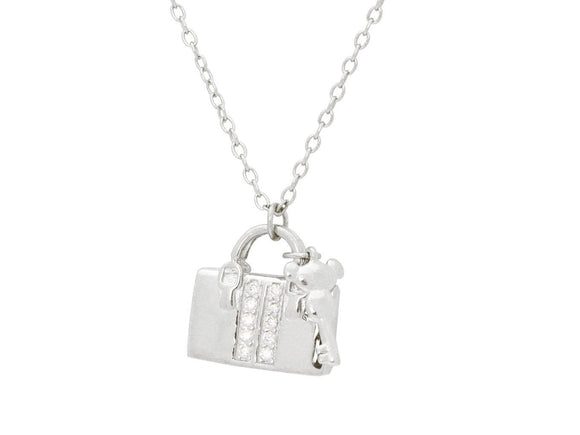 Teen Sparkling Cz Purse & Key Pendant Necklace in Sterling Silver, 16