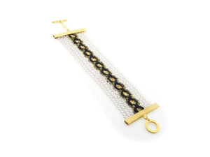 Handmade Rhodium Plated Sterling Silver Flower Mesh Bracelet 7.5" Togle Closure - Presidential Brand (R)