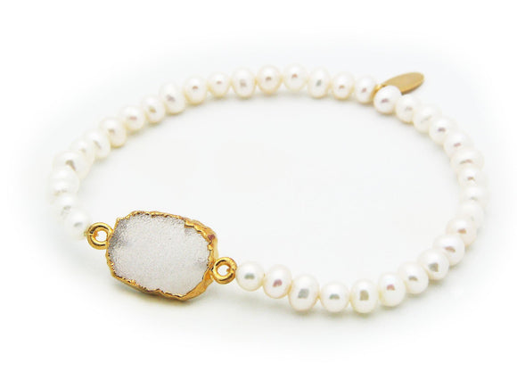 Druzy and Pearls Elastic Bracelet - Presidential Brand (R)