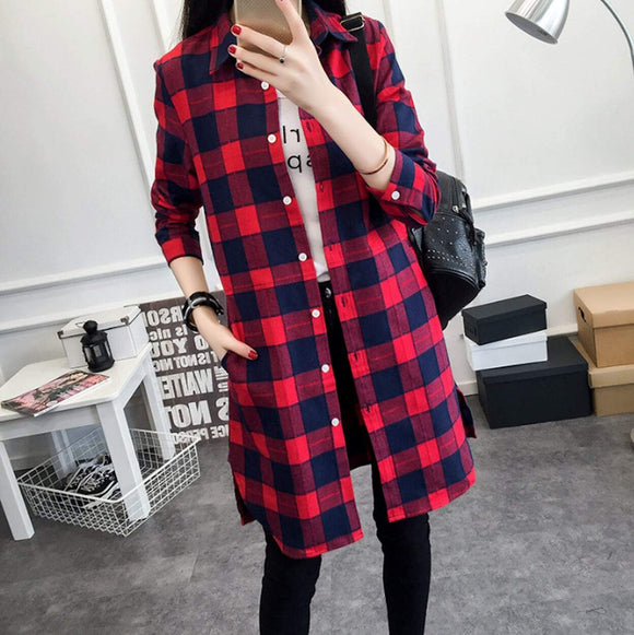 Womens Mid Length Plaid Shirt With Pockets - Presidential Brand (R)