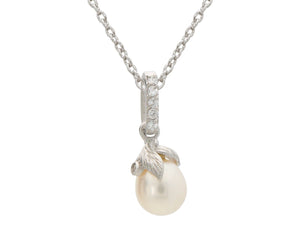 Sterling Silver Rice Pearl Flower Pendant Necklace, 16" - Presidential Brand (R)