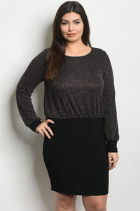 Women's Plus Size Black Metallic Long Sleeve Scoop Neck Dress(6 pcs/ Bundle) - Presidential Brand (R)