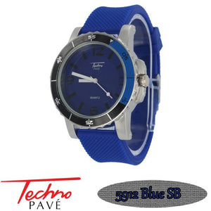Techno Pave Sport Silver Blue Rubber Watch - Presidential Brand (R)