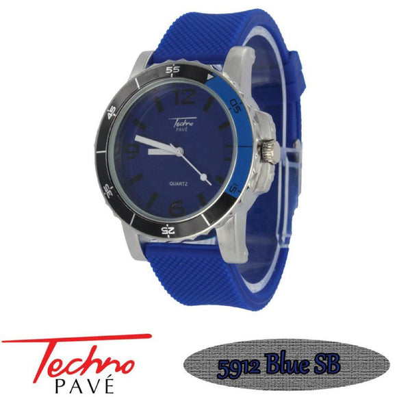 Techno Pave Sport Silver Blue Rubber Watch - Presidential Brand (R)