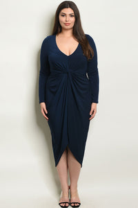 Women's Plus Size Navy Long Sleeve Scoop Neck Drape Front Tunic Dress(6 pcs/ Bundle) - Presidential Brand (R)