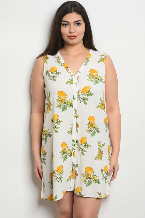 Women's Plus Size Ivory With Lemon Print Sleeveless V-Neck Floral Dress(6 pcs/ Bundle) - Presidential Brand (R)