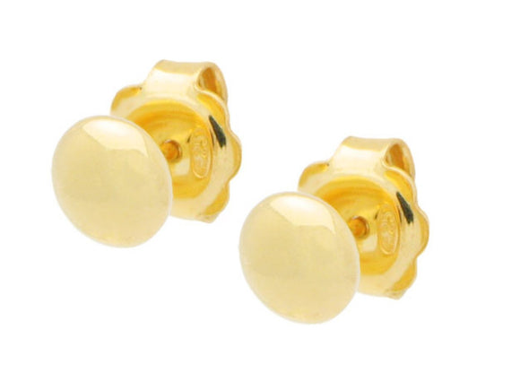 Mirror Gold Button Stud Earrings in Sterling Silver, 6mm - Presidential Brand (R)