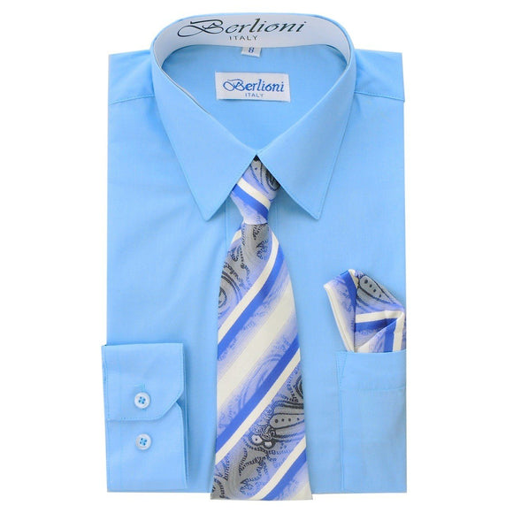 Boy's Dress Shirt/Necktie/Hanky N704-Lt Blue - Presidential Brand (R)