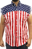 Men's USA Flag Sleeveless Denim Shirt Live Free or Die Skull Biker - Presidential Brand (R)