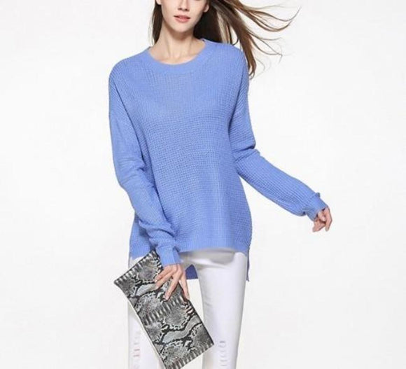 Womens Relaxed Fit Round Neck Sweater in Blue - Presidential Brand (R)