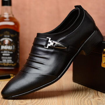 Men Solid Color Folds Comfy Microfiber Leather Non Slip Formal Shoes - Presidential Brand (R)