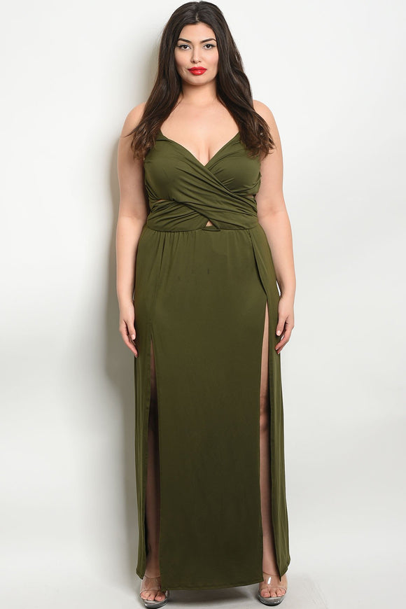 Women's Plus Size Olive Sleeveless Side Slit Maxi Dress(6 pcs/ Bundle) - Presidential Brand (R)