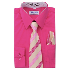 Boy's Dress Shirt/Necktie/Hanky N717-Fuchsia - Presidential Brand (R)