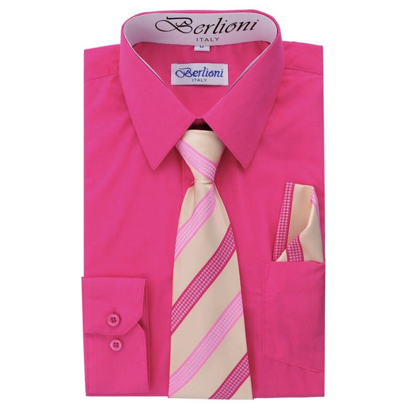 Boy's Dress Shirt/Necktie/Hanky N717-Fuchsia - Presidential Brand (R)