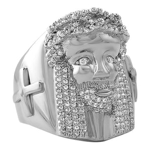 CZ Rhodium Jesus Face Ring - Presidential Brand (R)