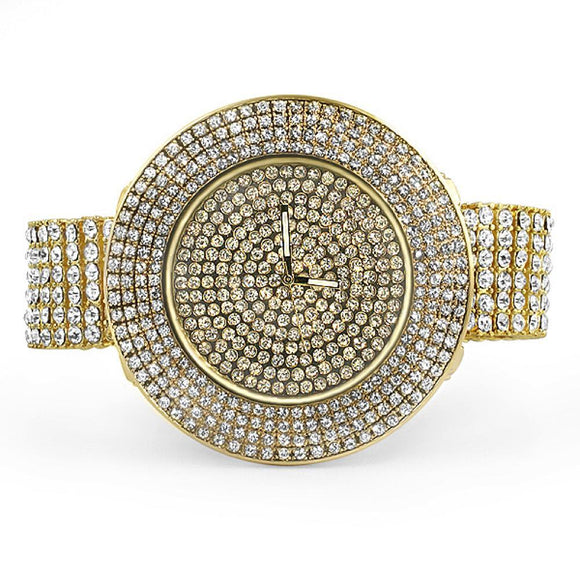Custom Gold Totally Iced Out Watch 6 Row Band - Presidential Brand (R)