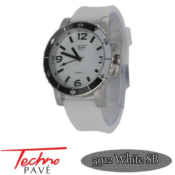 Techno Pave Sport Silver White Rubber Watch - Presidential Brand (R)