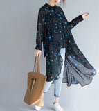 Womens Uneven Long Chiffon Shirt in Black - Presidential Brand (R)