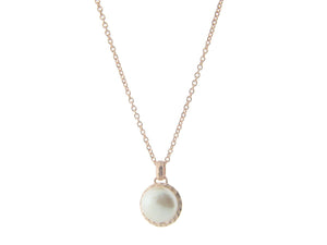 Hammered Rose Gold Tone Freshwater Coin Pearl Pendant Necklace, 16" + 2" extension - Presidential Brand (R)