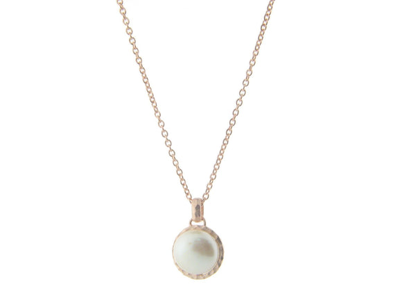 Hammered Rose Gold Tone Freshwater Coin Pearl Pendant Necklace, 16