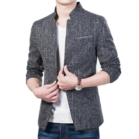 Mens Mandarin Collar Blazer in Darky Gray - Presidential Brand (R)