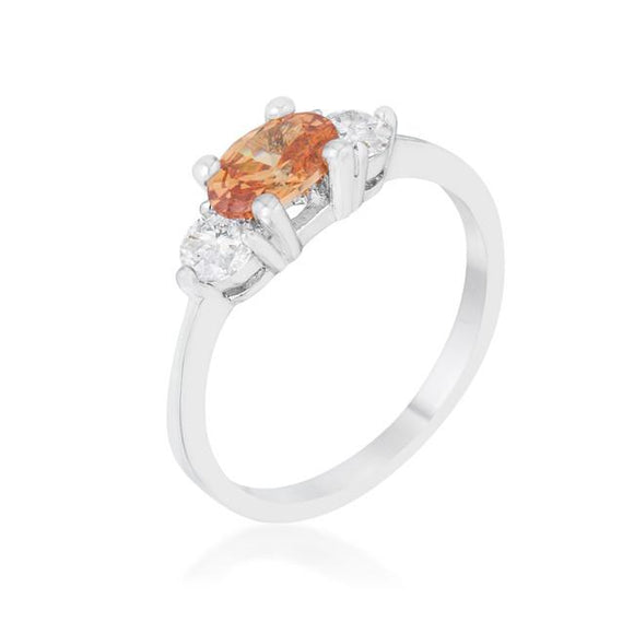 Miranna 1.2ct Champagne CZ Rhodium Classic Oval Ring - Presidential Brand (R)