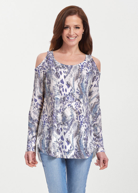 Abstract Leopard (7647) ~ Cold Shoulder Tunic - Presidential Brand (R)