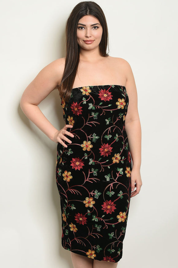 Women's Plus Size Black Floral Sleeveless Tube Floral Bodycon Dress(6 pcs/ Bundle) - Presidential Brand (R)