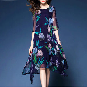 Womens Uneven Floral Chiffon Dress - Presidential Brand (R)