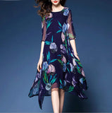 Womens Uneven Floral Chiffon Dress - Presidential Brand (R)