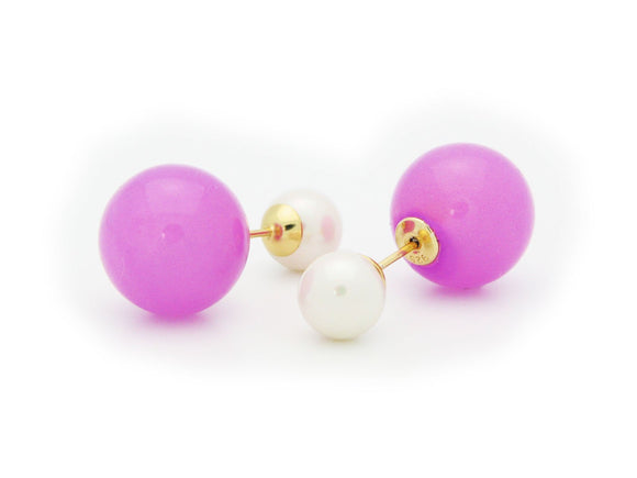 Double Sided Tribal Earrings | 925 Sterling Silver Faux Purple & White Pearls - Presidential Brand (R)