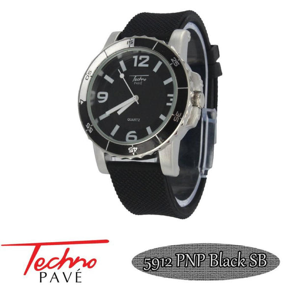 Techno Pave Sport Silver Black Rubber Watch - Presidential Brand (R)