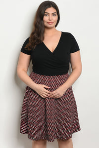 Women's Plus Size Black Red Pattern Short Sleeve V-Neck Skater Dress(6 pcs/ Bundle) - Presidential Brand (R)