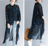 Womens Uneven Long Chiffon Shirt in Black - Presidential Brand (R)